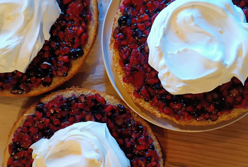 Tres tartas de arándanos rojos